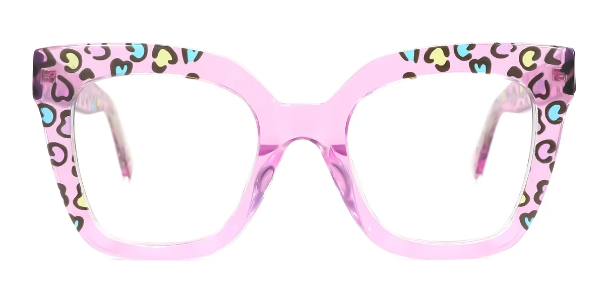 Pink Rectangle Unique Spring Hinges Custom Engraving Eyeglasses | WhereLight