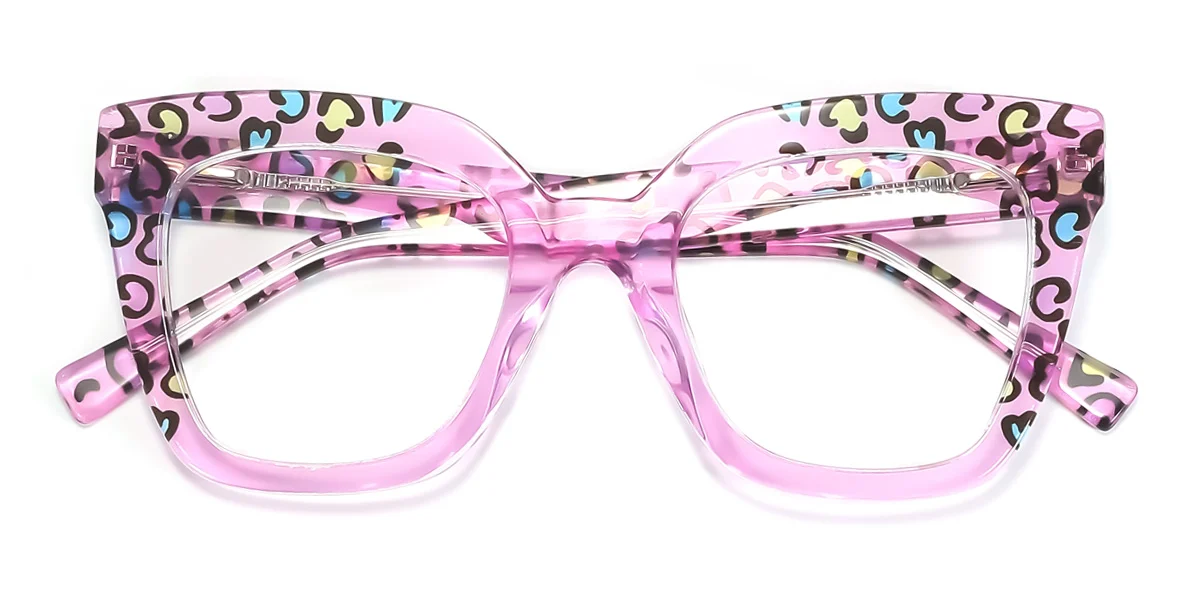 Pink Rectangle Unique Spring Hinges Custom Engraving Eyeglasses | WhereLight