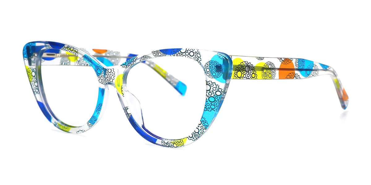 Blue Cateye Unique Spring Hinges Eyeglasses | WhereLight