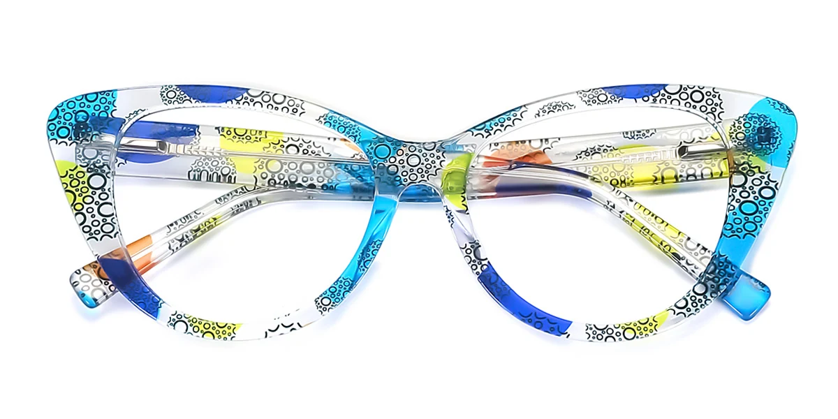 Blue Cateye Unique Spring Hinges Eyeglasses | WhereLight