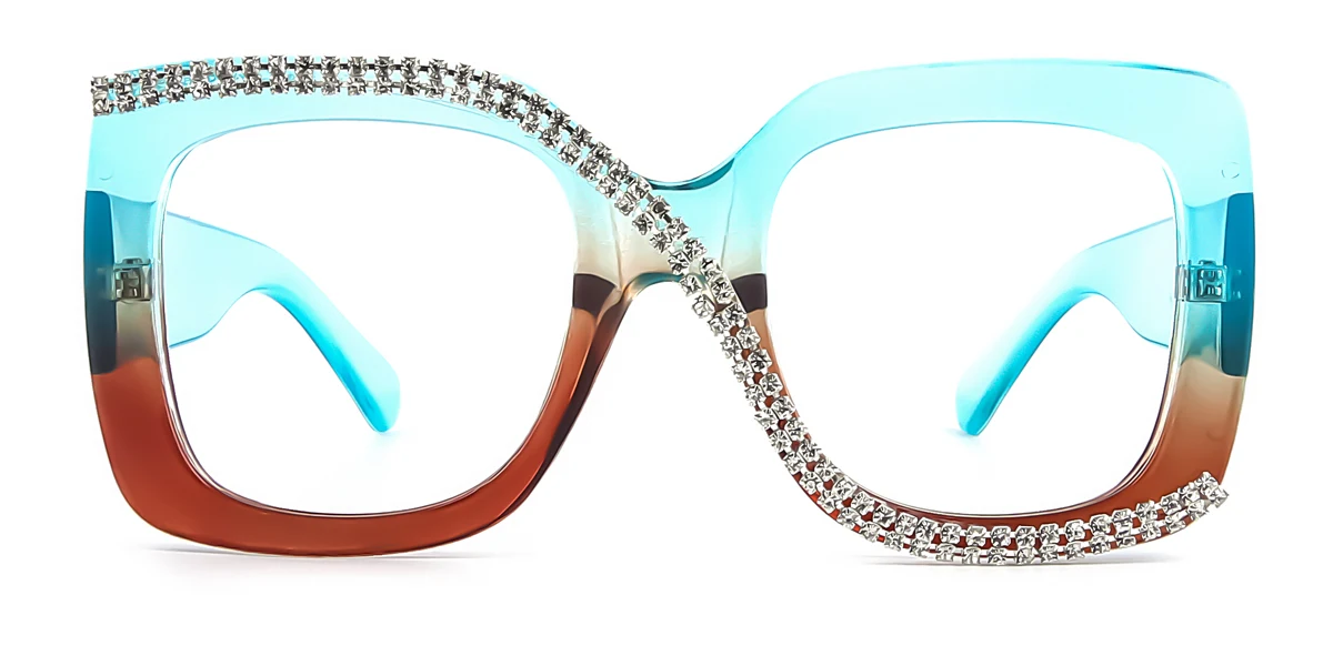 Blue Geometric Unique Gorgeous Rhinestone Custom Engraving Eyeglasses | WhereLight