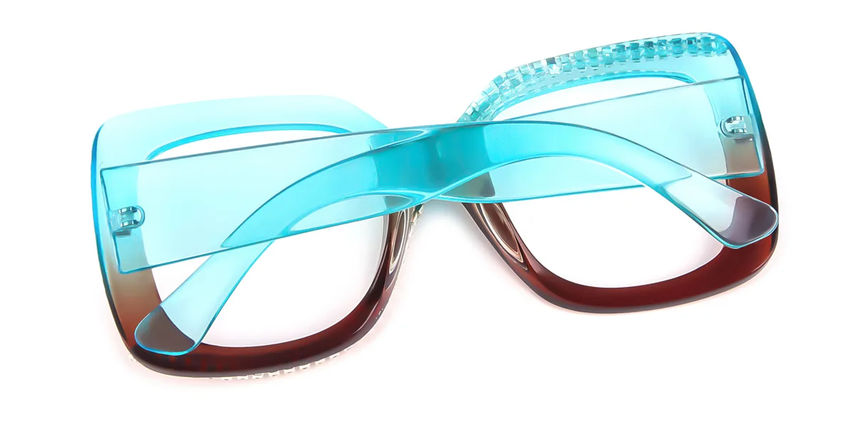 Blue Geometric Unique Gorgeous Rhinestone Custom Engraving Eyeglasses | WhereLight