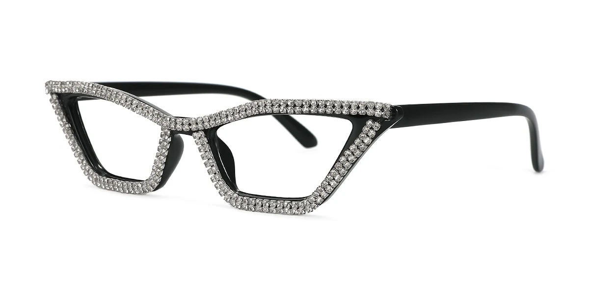 Black Cateye Unique Rhinestone Custom Engraving Eyeglasses | WhereLight