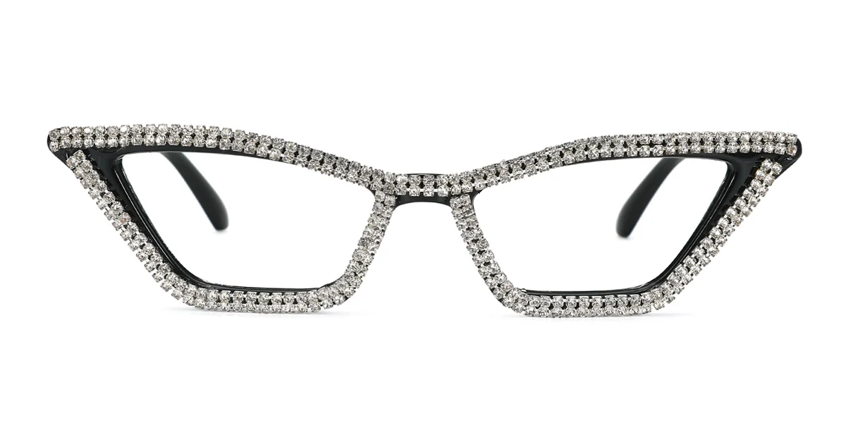 Black Cateye Unique Rhinestone Custom Engraving Eyeglasses | WhereLight