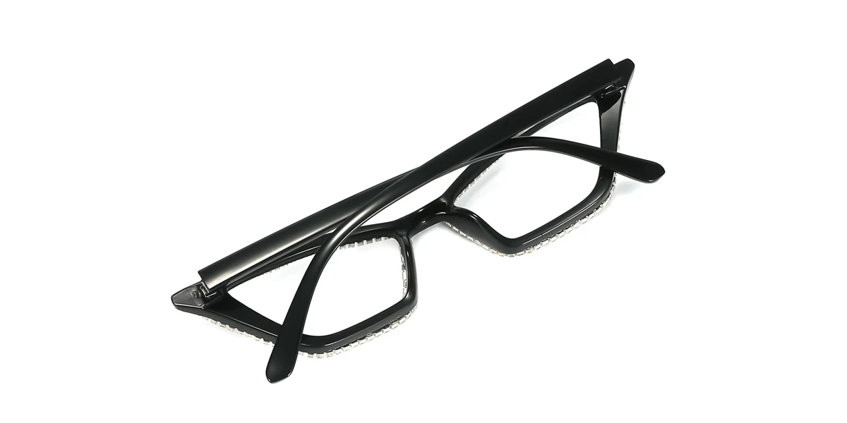 Black Cateye Unique Rhinestone Custom Engraving Eyeglasses | WhereLight