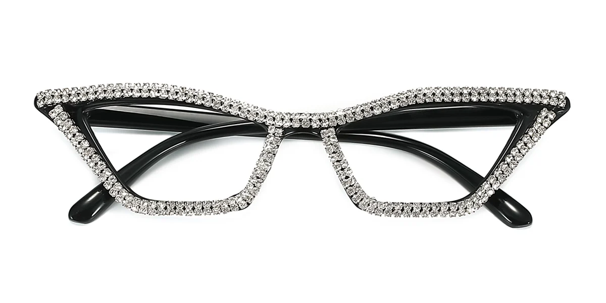 Black Cateye Unique Rhinestone Custom Engraving Eyeglasses | WhereLight