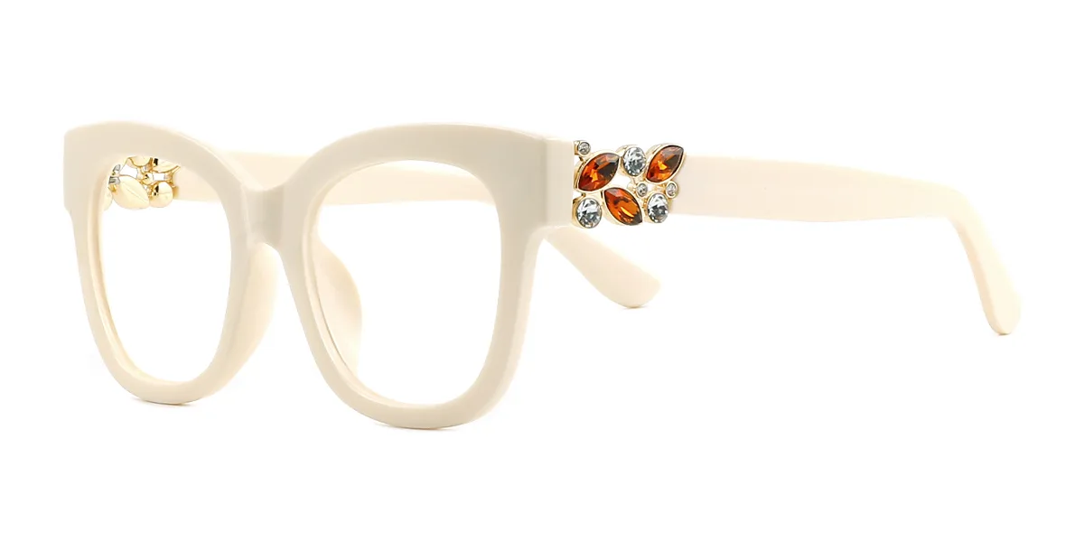 White Rectangle Unique Rhinestone Custom Engraving Eyeglasses | WhereLight