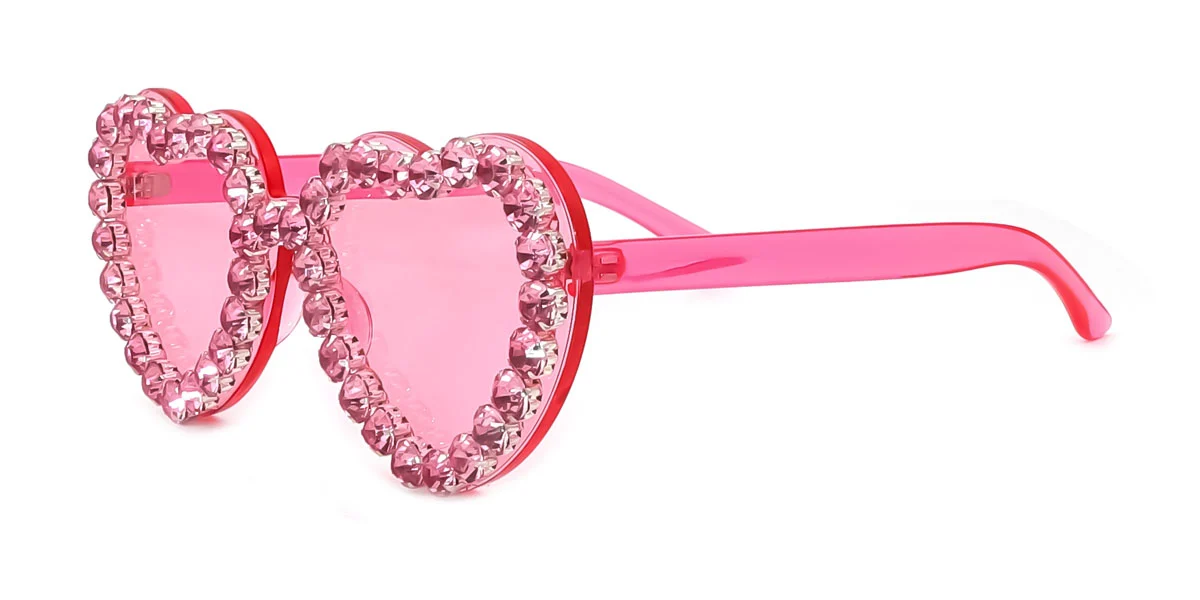Pink Heart Irregular Unique Gorgeous Rhinestone Custom Engraving Sunglasses | WhereLight