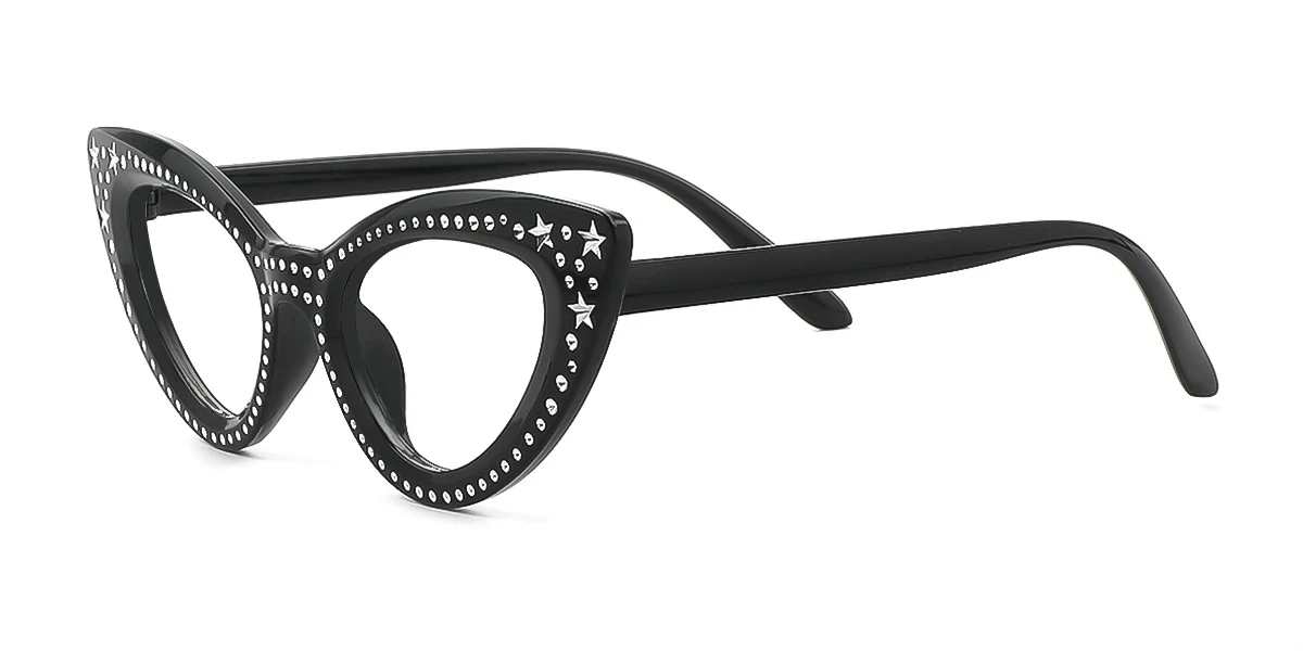 Black Cateye Rhinestone Custom Engraving Eyeglasses | WhereLight