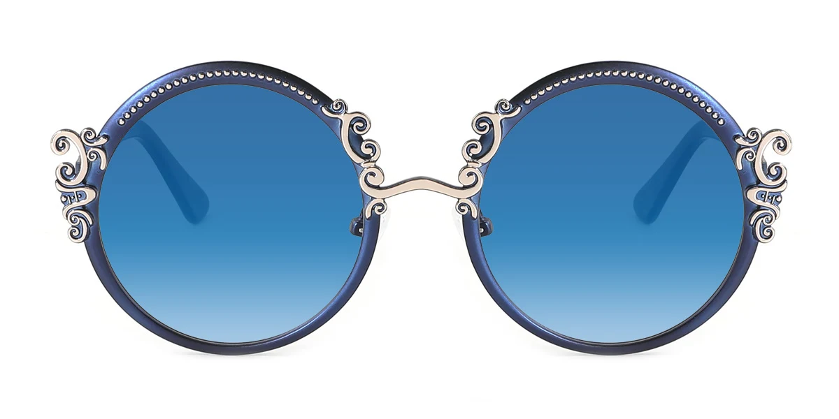 Blue Round Retro Gorgeous Spring Hinges Eyeglasses | WhereLight