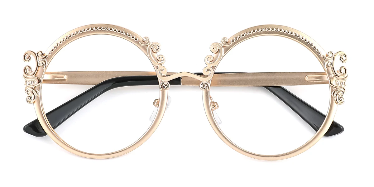 Gold Round Retro Gorgeous Spring Hinges Eyeglasses | WhereLight