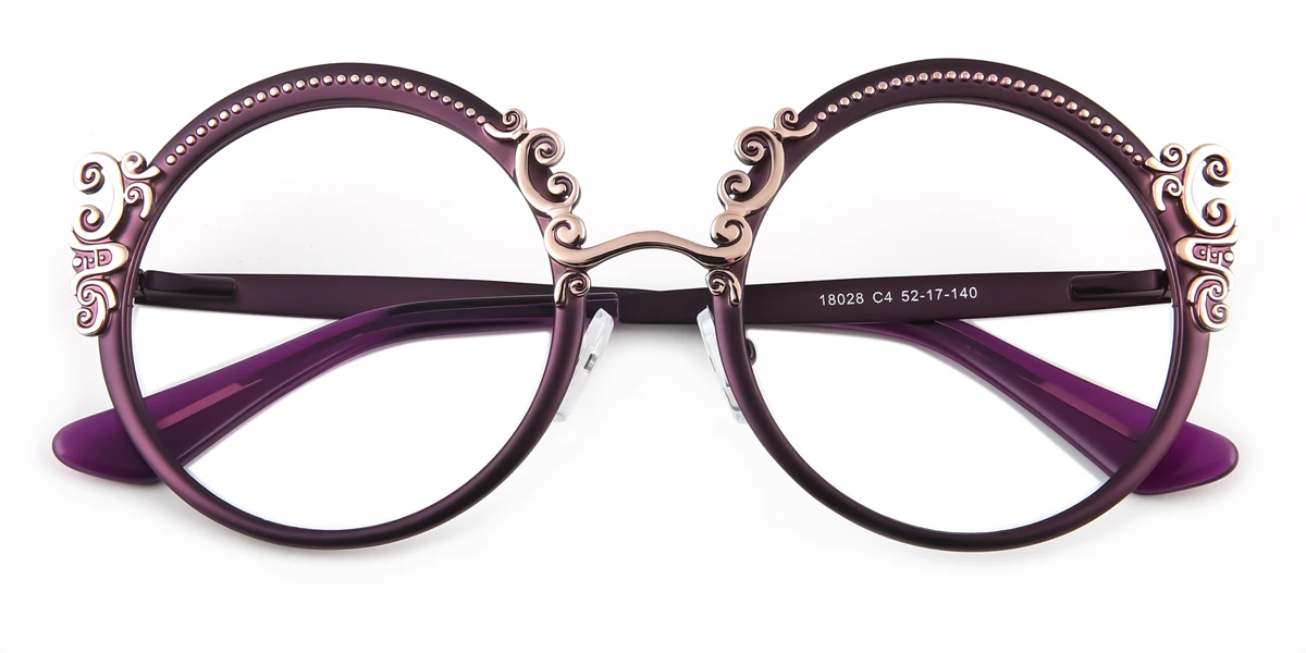 Purple Round Retro Gorgeous Spring Hinges Eyeglasses | WhereLight