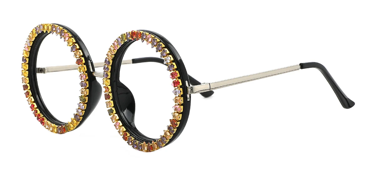 Floral Round Gorgeous Rhinestone Custom Engraving Eyeglasses | WhereLight