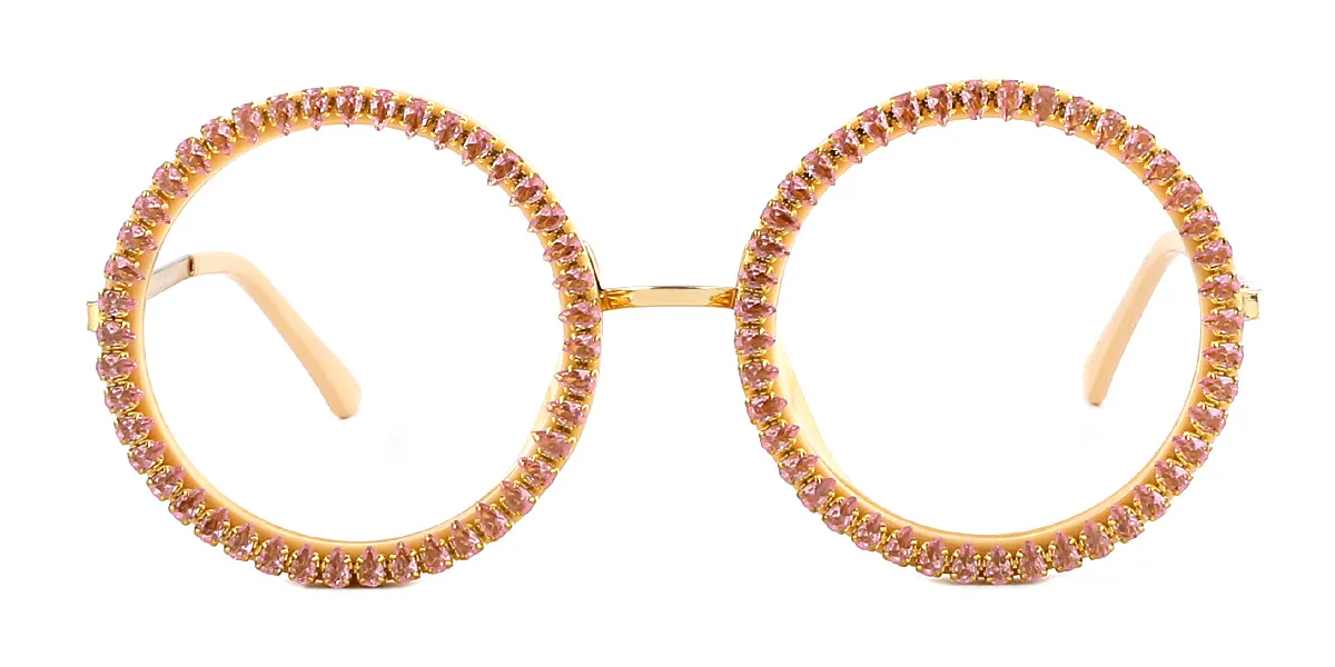 Pink Round Gorgeous Rhinestone Custom Engraving Eyeglasses | WhereLight