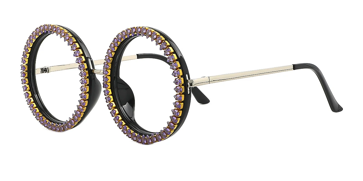 Purple Round Gorgeous Rhinestone Custom Engraving Eyeglasses | WhereLight