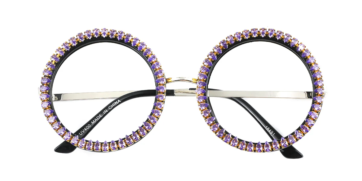 Purple Round Gorgeous Rhinestone Custom Engraving Eyeglasses | WhereLight