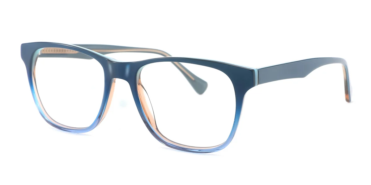 Blue Rectangle Unique Spring Hinges Eyeglasses | WhereLight