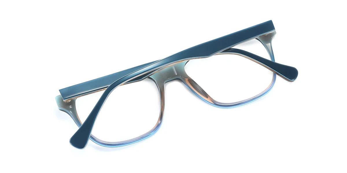 Blue Rectangle Unique Spring Hinges Eyeglasses | WhereLight