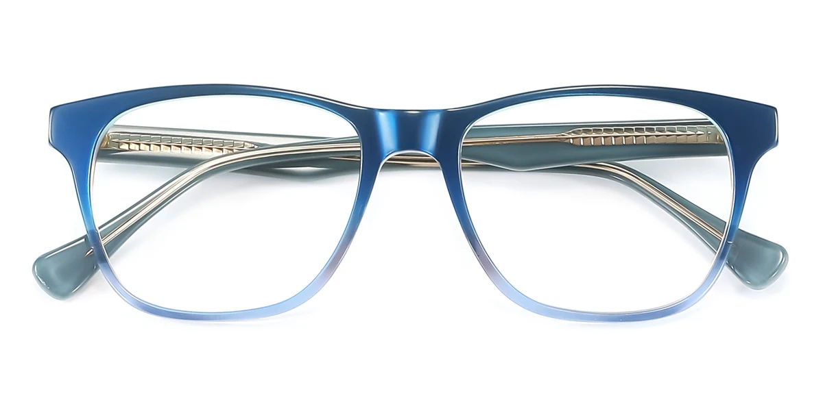 Blue Rectangle Unique Spring Hinges Eyeglasses | WhereLight