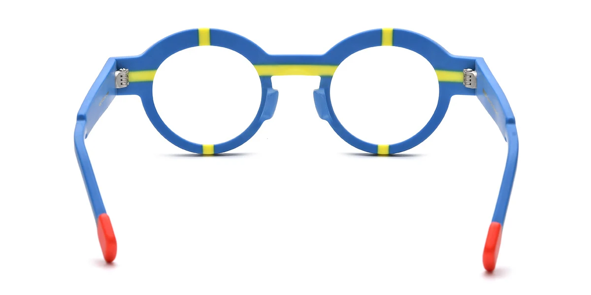 Blue Round Simple Classic Floral Acetate Custom Engraving Eyeglasses | WhereLight
