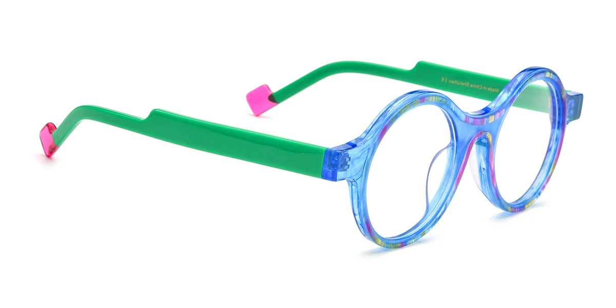 Blue Round Retro Custom Engraving Eyeglasses | WhereLight