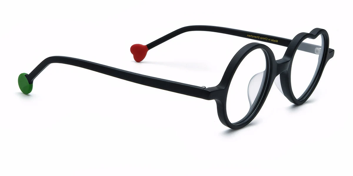 Black Round Heart Irregular Classic Floral Acetate Custom Engraving Eyeglasses | WhereLight