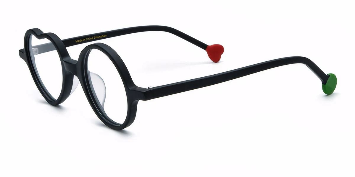 Black Round Heart Irregular Classic Floral Acetate Custom Engraving Eyeglasses | WhereLight