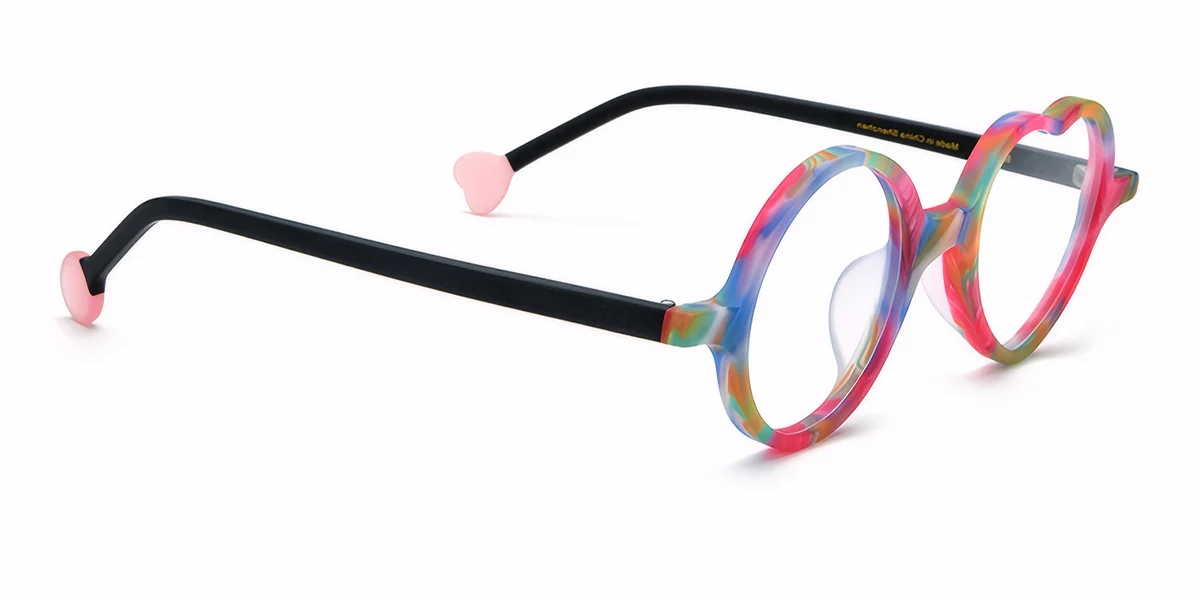 Floral Round Heart Irregular Classic Floral Acetate Custom Engraving Eyeglasses | WhereLight