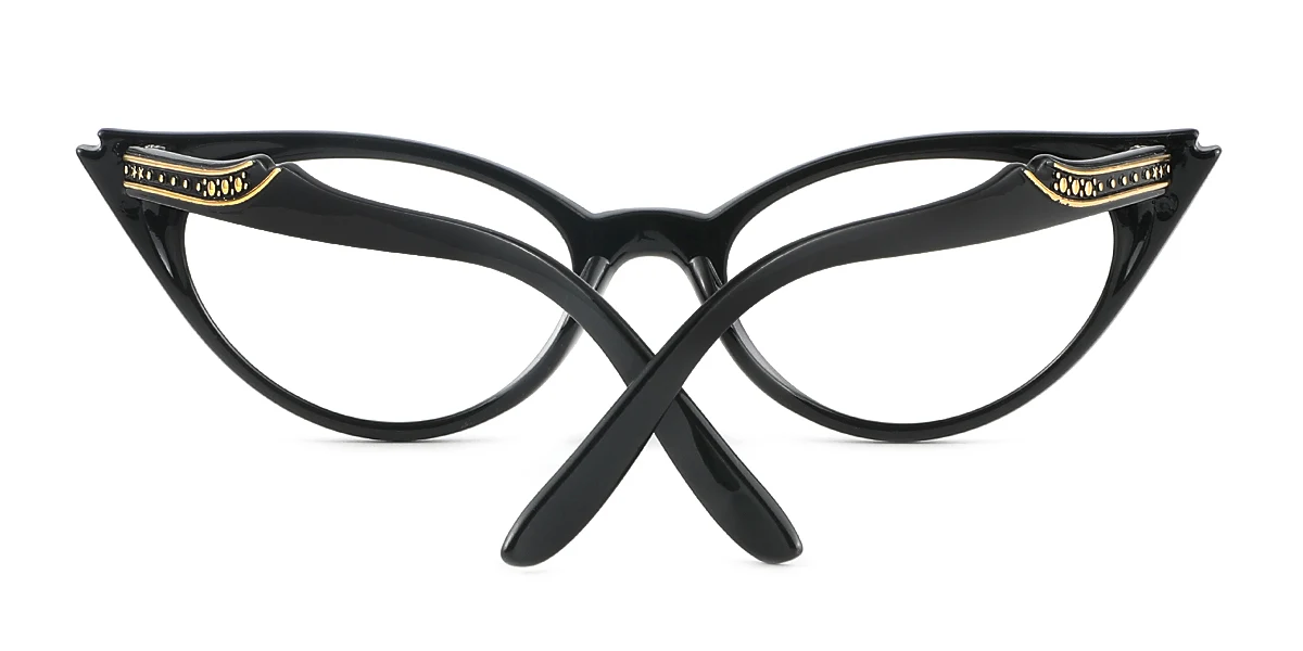 Black Cateye Unique Gorgeous Rhinestone Spring Hinges Custom Engraving Eyeglasses | WhereLight