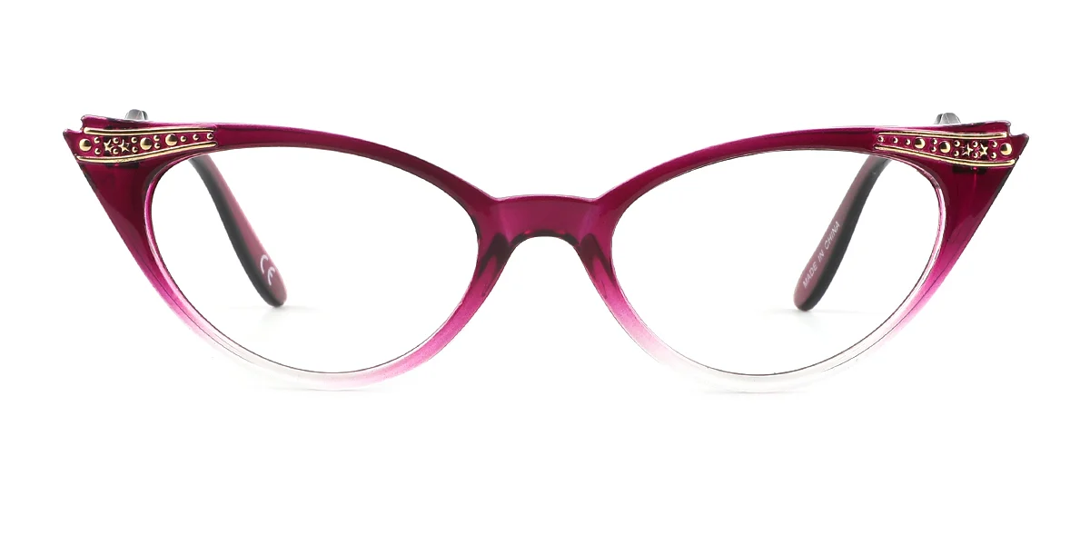 Purple Cateye Unique Gorgeous Rhinestone Spring Hinges Custom Engraving Eyeglasses | WhereLight