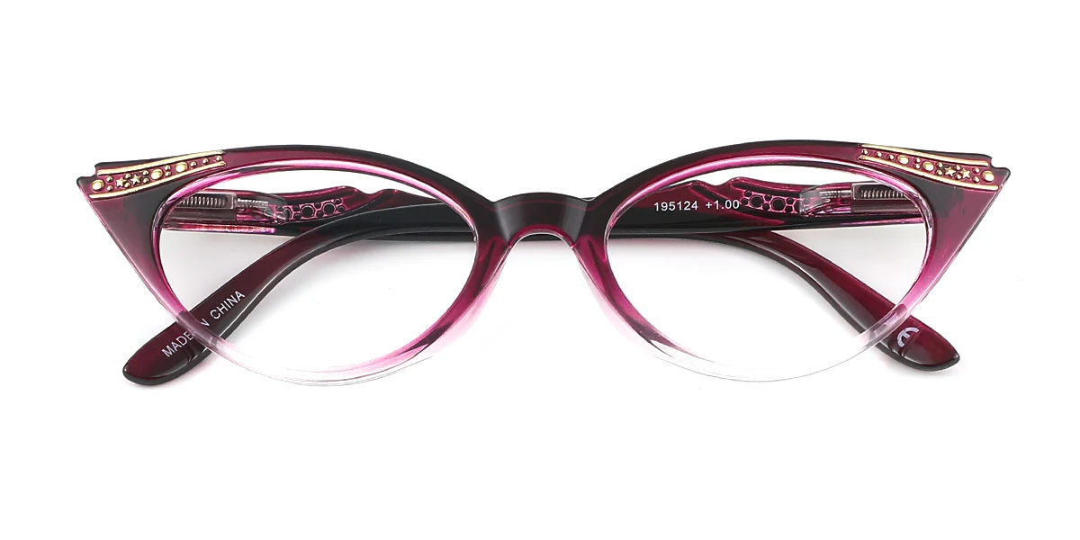 Purple Cateye Unique Gorgeous Rhinestone Spring Hinges Custom Engraving Eyeglasses | WhereLight
