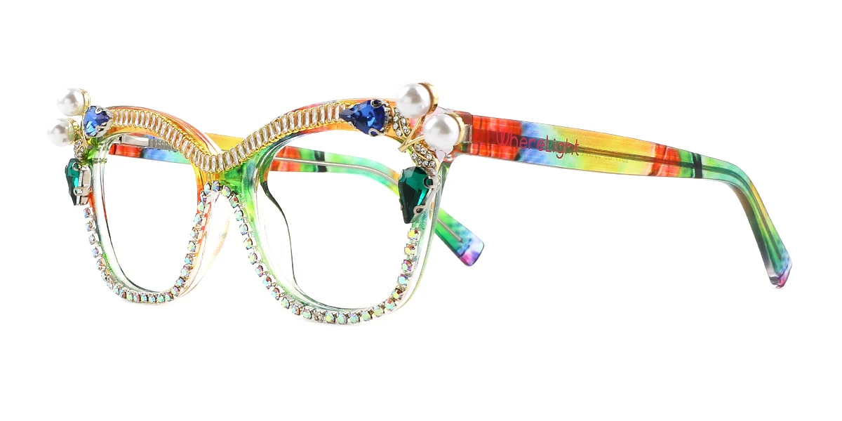 Multicolor Rectangle Unique Gorgeous Rhinestone Spring Hinges Eyeglasses | WhereLight