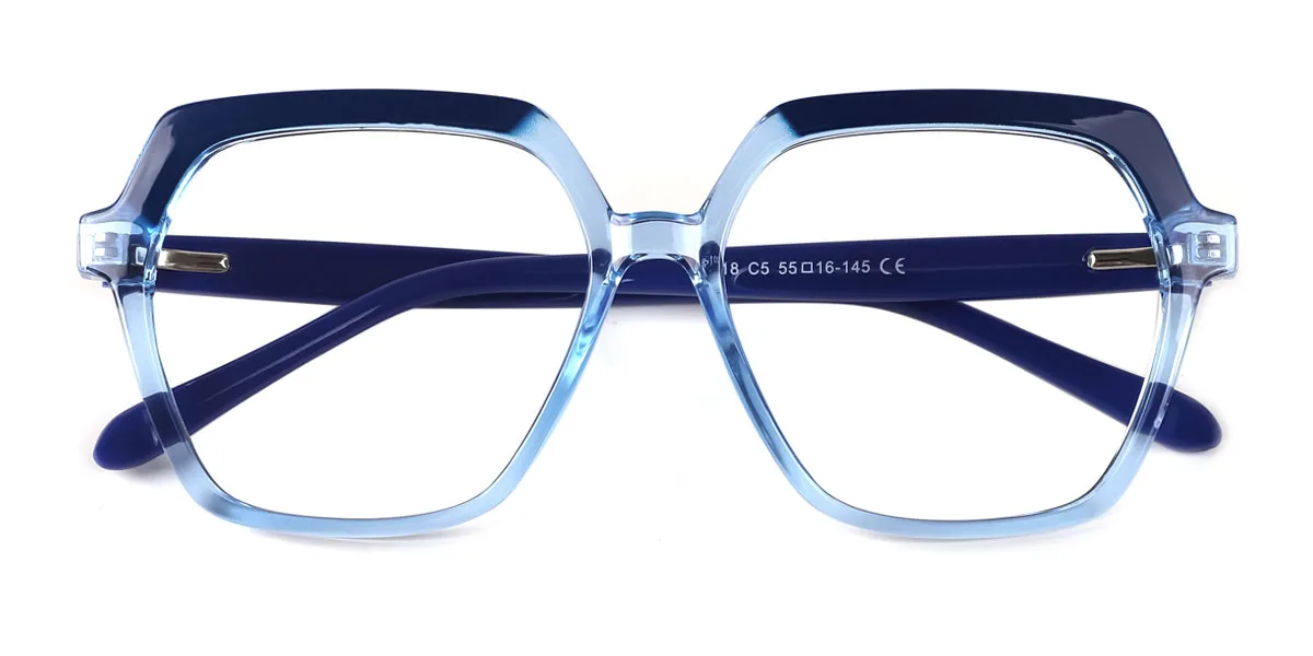 Blue Geometric Unique Spring Hinges Custom Engraving Eyeglasses | WhereLight
