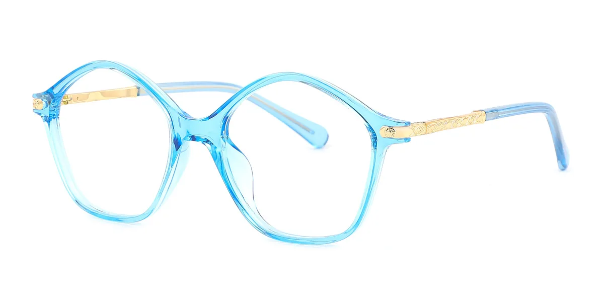 Blue Geometric Unique Spring Hinges Super Light Eyeglasses | WhereLight