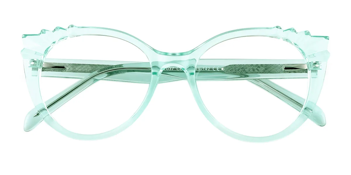 Green Cateye Unique Spring Hinges Custom Engraving Eyeglasses | WhereLight