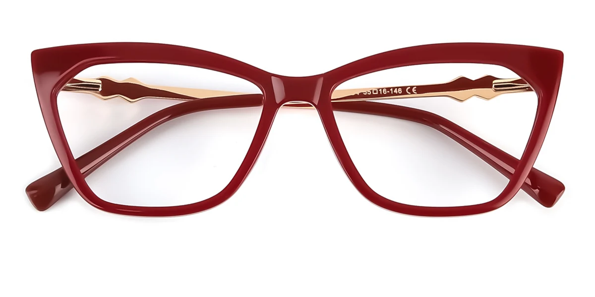 Red Cateye Unique Spring Hinges Custom Engraving Eyeglasses | WhereLight