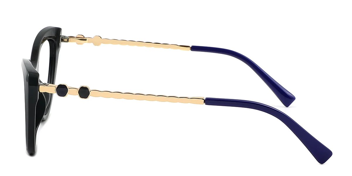 Black Cateye Simple Classic Retro Spring Hinges Custom Engraving Eyeglasses | WhereLight