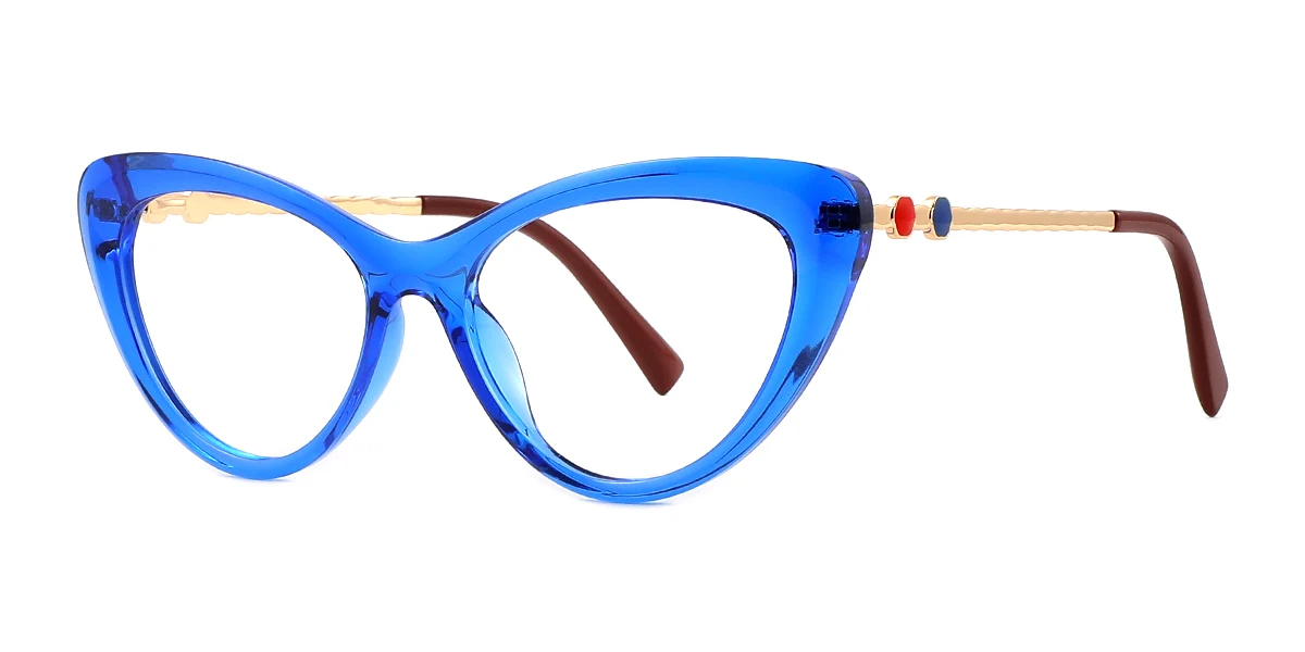 Blue Cateye Simple Classic Retro Spring Hinges Custom Engraving Eyeglasses | WhereLight