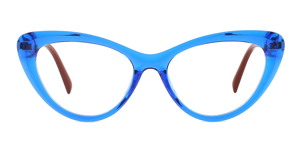 Blue Cateye Simple Classic Retro Spring Hinges Custom Engraving Eyeglasses | WhereLight