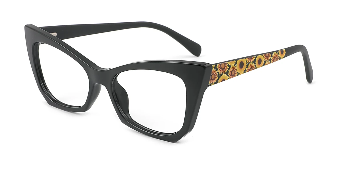 Black Cateye Irregular Unique Gorgeous Custom Engraving Eyeglasses | WhereLight