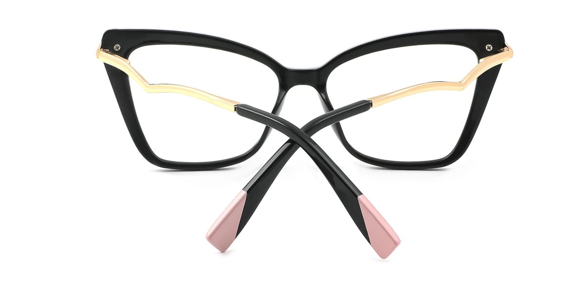 Black Cateye Simple Unique Spring Hinges Custom Engraving Eyeglasses | WhereLight
