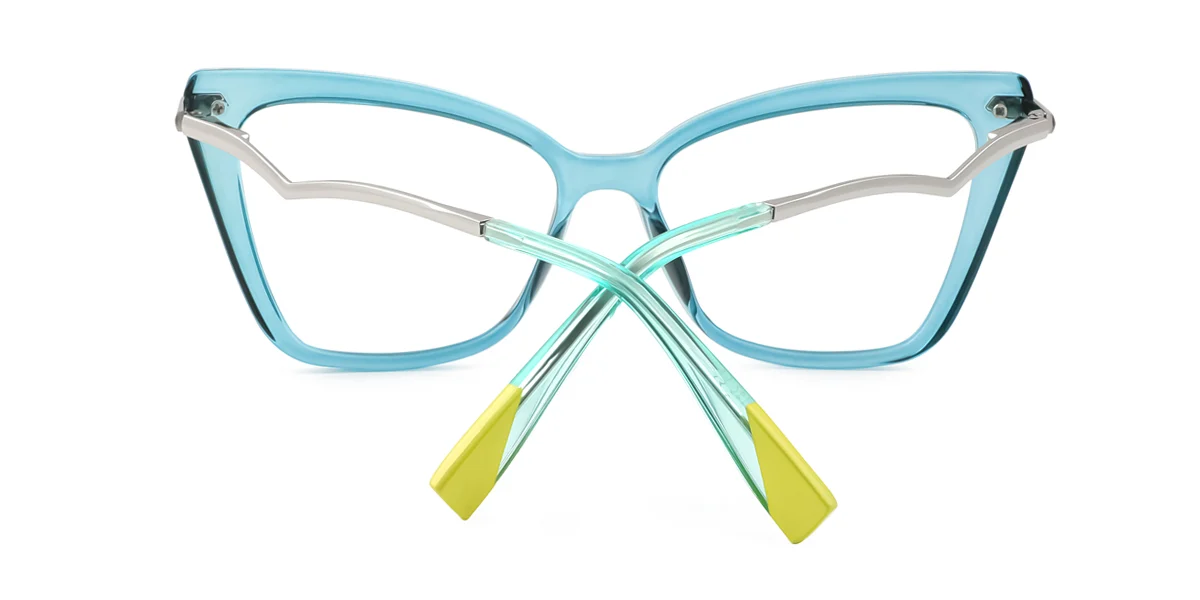 Blue Cateye Simple Unique Spring Hinges Custom Engraving Eyeglasses | WhereLight