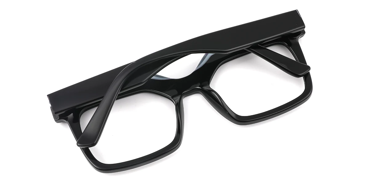 Black Rectangle Irregular Unique Floral Acetate Spring Hinges Eyeglasses | WhereLight