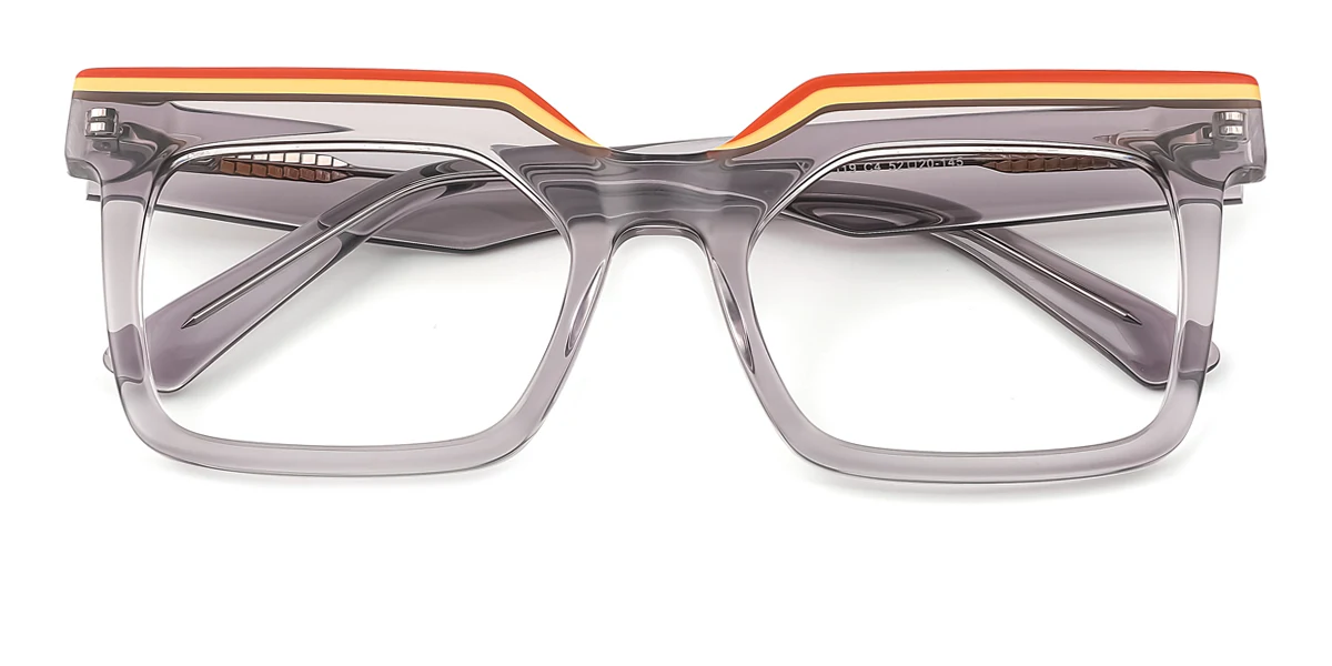 Grey Rectangle Irregular Unique Floral Acetate Spring Hinges Eyeglasses | WhereLight