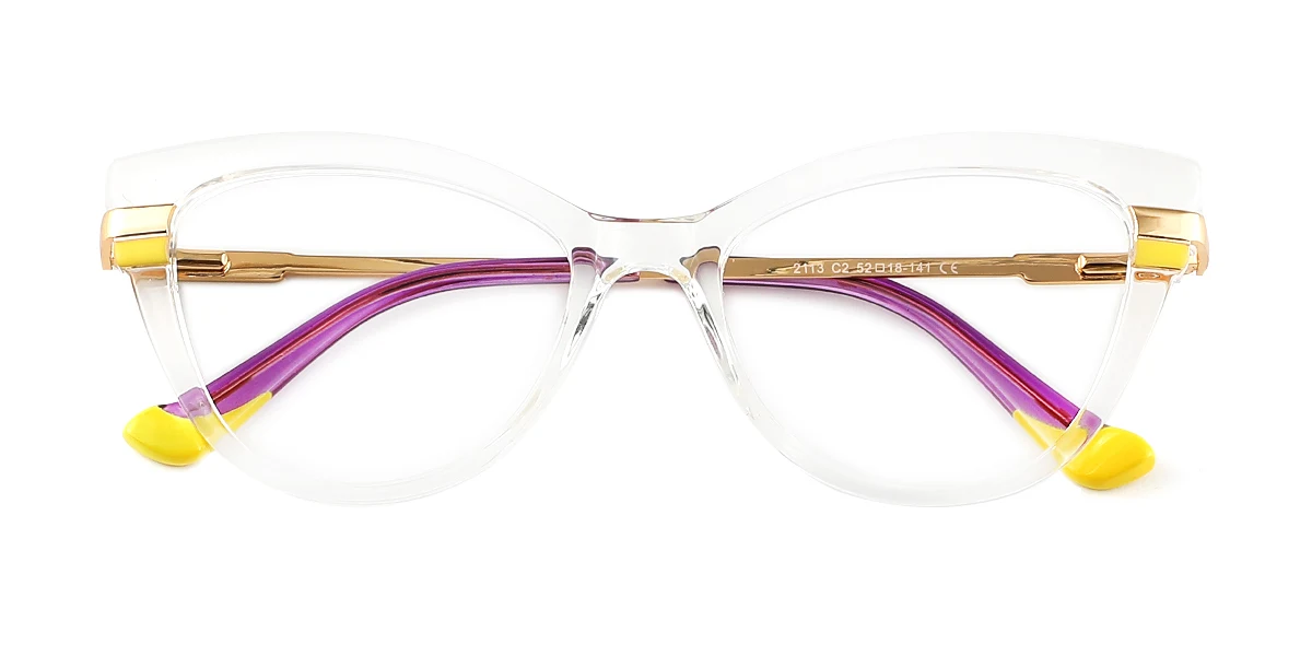 Clear Cateye Simple Spring Hinges Custom Engraving Eyeglasses | WhereLight