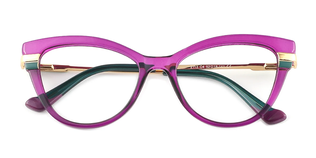 Purple Cateye Simple Spring Hinges Custom Engraving Eyeglasses | WhereLight