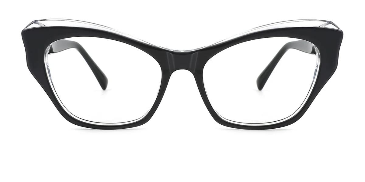 Black Cateye Irregular Classic Unique Spring Hinges Custom Engraving Eyeglasses | WhereLight