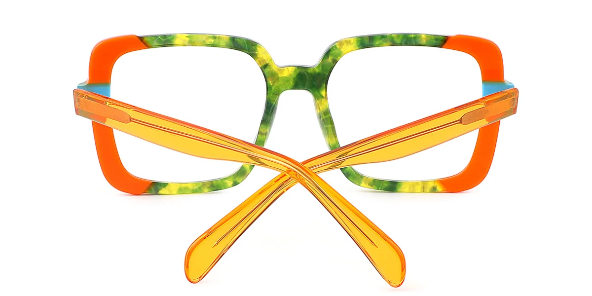 Orange Rectangle Unique Gorgeous Floral Acetate Spring Hinges Eyeglasses | WhereLight