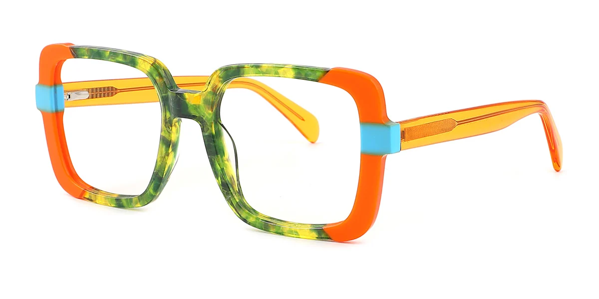 Orange Rectangle Unique Gorgeous Floral Acetate Spring Hinges Eyeglasses | WhereLight