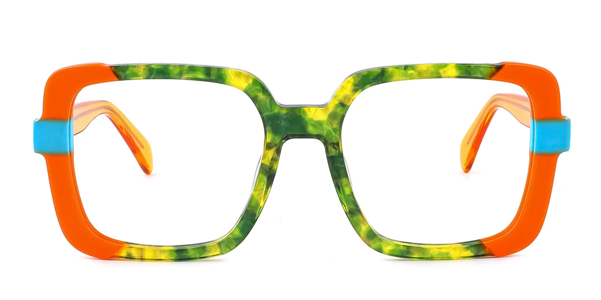 Orange Rectangle Unique Gorgeous Floral Acetate Spring Hinges Eyeglasses | WhereLight